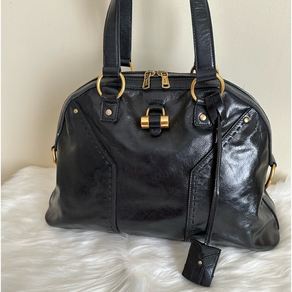 Yves Saint Laurent Handbags - Yves Saint Laurent Black Shoulder Bag with Gold Accents